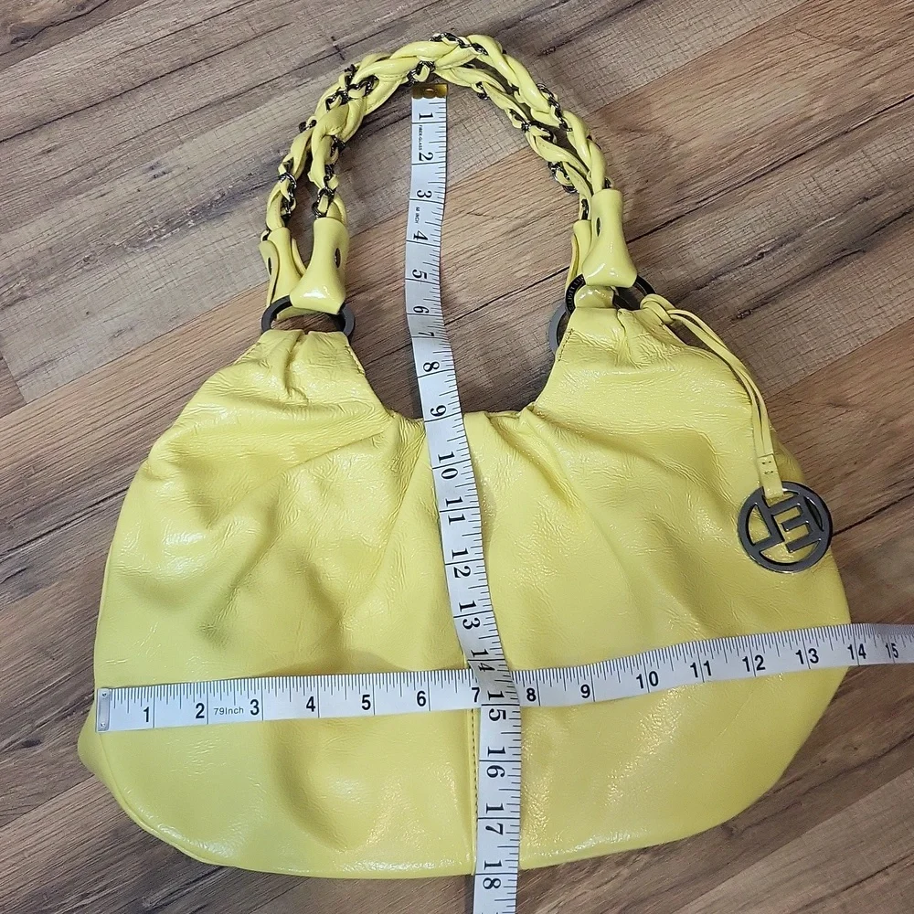 ELLIOTT LUCCA Yellow Cow Leather Braided Chain Strap Magnetic Closure Hobo Bag